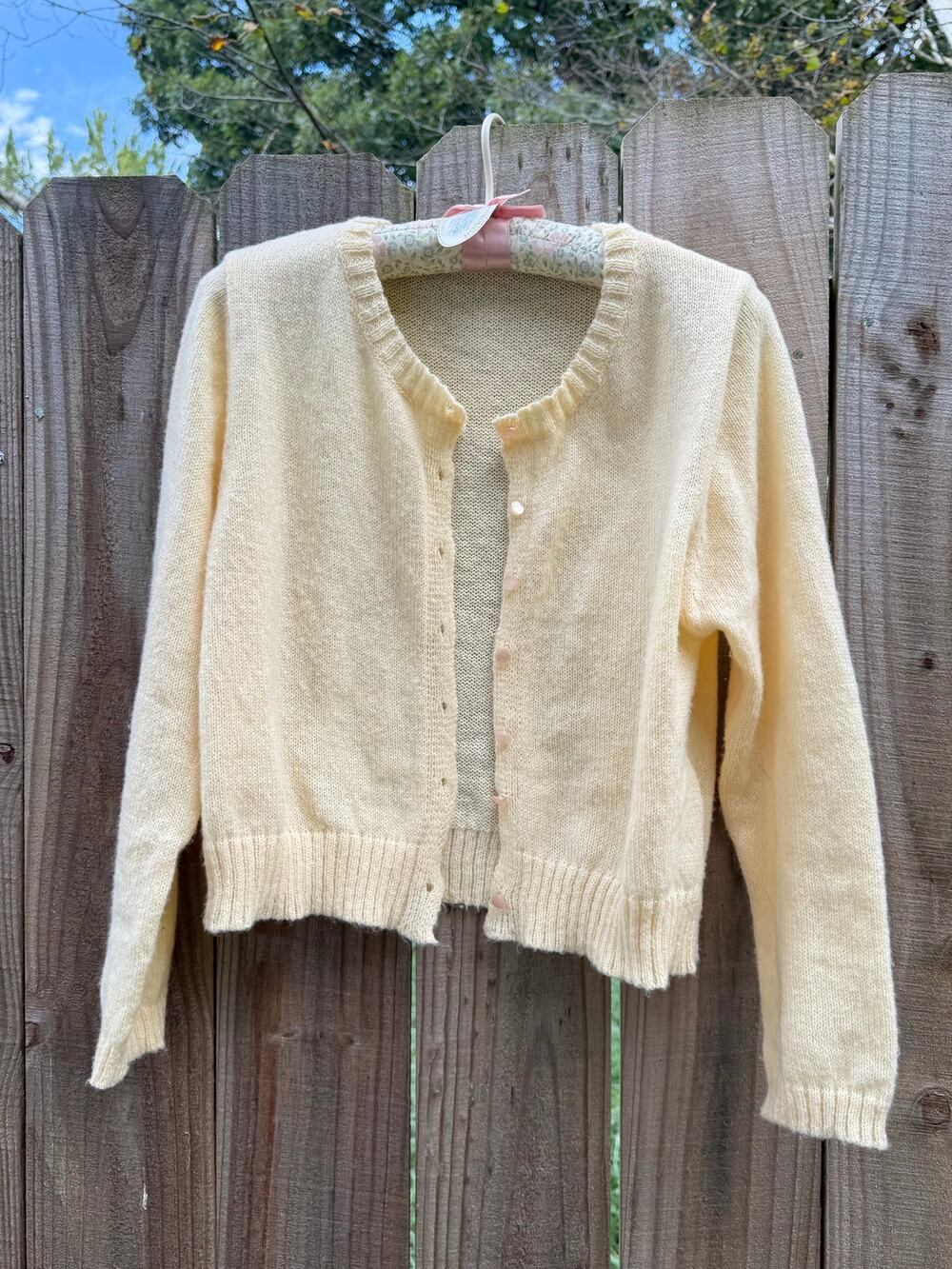 Vintage Buttercream Cardigan – Soft Knit - Cottagecore Fairycore Soft pastel